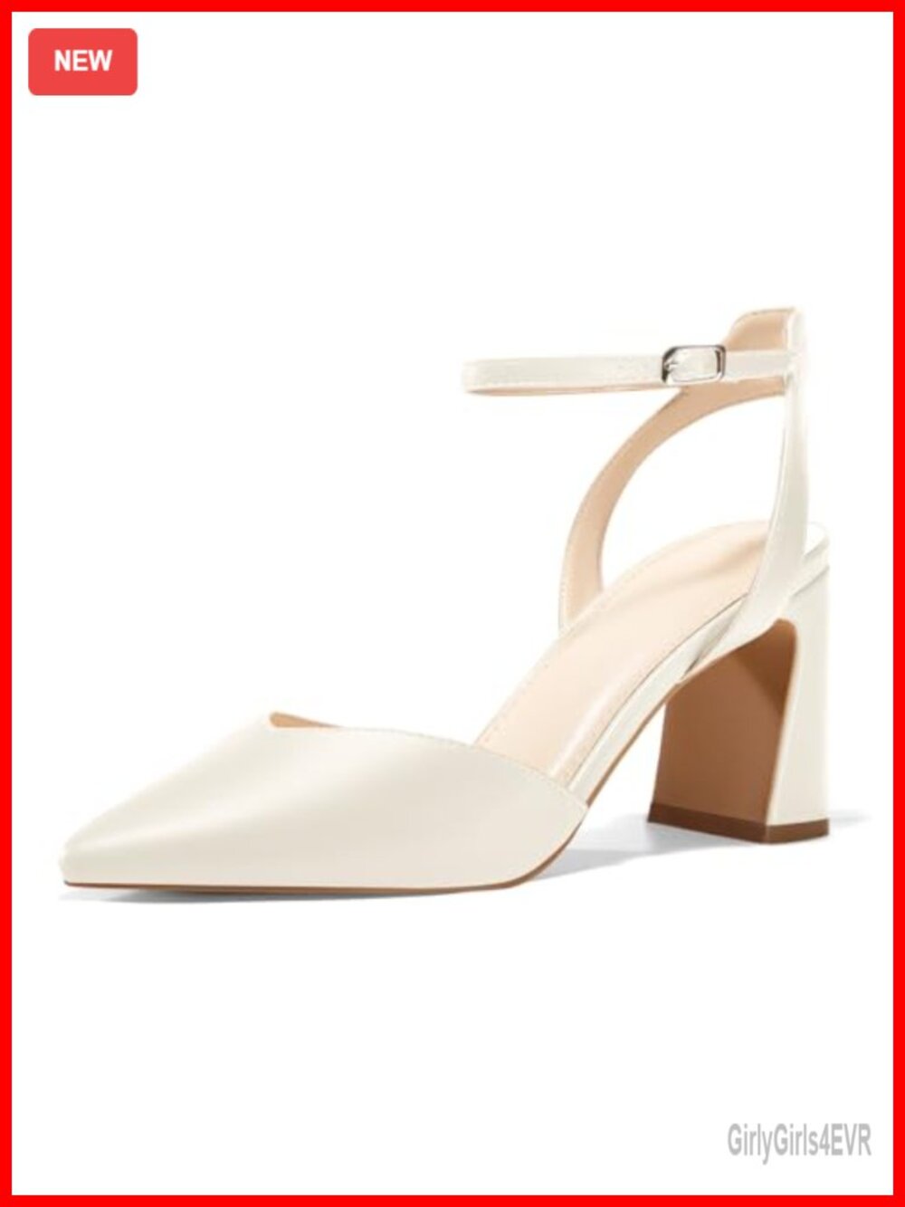 Womens Pointy Toe Chunky Block Heel Ankle Strap Slingback Pumps Faux Leather